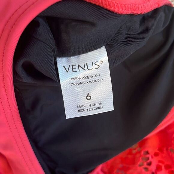 Venus Bright Coral One Piece Halter Ruched Swim Suit Size 6 - Picture 6 of 6